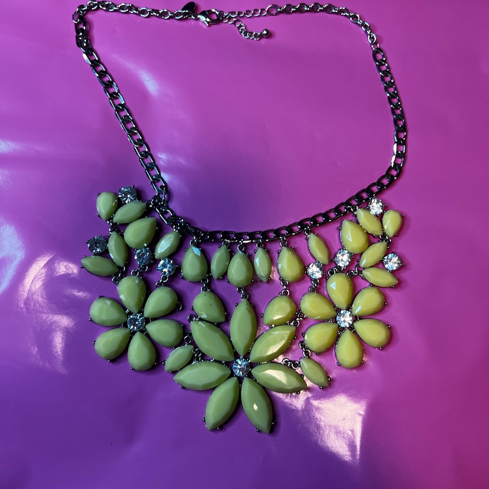 Large yellow and silver floral statement necklace